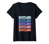 Femme Funny Modern Repetitive Text Design Scotland Edinburgh T-Shirt avec Col en V