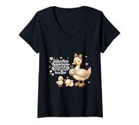 Femme Funny Mom Just a Mom Trying to Keep Her Ducks Humor T-Shirt avec Col en V