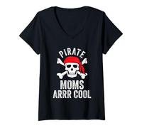 Femme Funny Mom Pirate Moms ARRR Cool Matching Family T-Shirt avec Col en V
