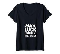 Femme Funny My Luck is Under Construction Humour Irlandais T-Shirt avec Col en V