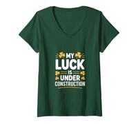 Femme Funny My Luck is Under Construction Humour Irlandais T-Shirt avec Col en V