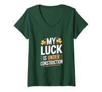 Femme Funny My Luck is Under Construction Humour Irlandais T-Shirt avec Col en V