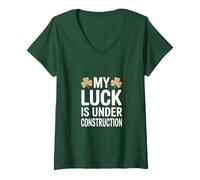 Femme Funny My Luck is Under Construction Humour Irlandais T-Shirt avec Col en V