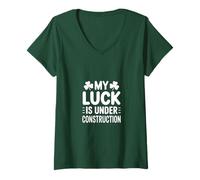 Femme Funny My Luck is Under Construction Humour Irlandais T-Shirt avec Col en V