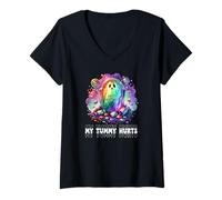 Femme Funny My Tummy Hurts Rainbow Ghost Happy Halloween Candy T-Shirt avec Col en V