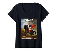 Femme Funny Napoleon Bonaparte David Chat Français Funny Cat Horse T-Shirt avec Col en V
