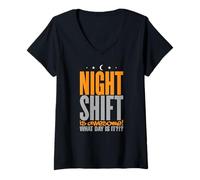 Femme Funny Night Shift est génial. Quel Jour est-ce Le 3e Quart de Travail ? T-Shirt avec Col en V
