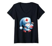 Femme Funny Nurse GNOME Vintage Nurse Uniform for Women for Work T-Shirt avec Col en V