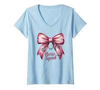 Femme Funny Nurse Squad Bow Love Valentine Coquette RN NP ICU Life T-Shirt avec Col en V