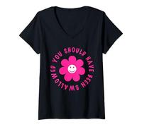 Femme Funny Offensive You Should Have Been Swallow Happy Face T-Shirt avec Col en V