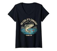 Femme Funny Oh Cod It's Canada Men's Fishing Trip with Friends T-Shirt avec Col en V