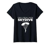 Femme Funny Only Real Men Skydive to Scream Like a Girl Skyplongers T-Shirt avec Col en V
