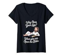 Femme Funny Open The Bible Christian Faith Humour Dire Adulte Blague T-Shirt avec Col en V