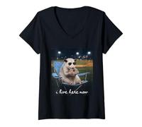 Femme Funny Opossum Baseball Je vis Ici en ce Moment T-Shirt avec Col en V