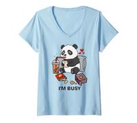 Femme Funny Panda Im Busy Boba Tea Snacks Zoo Garçons Filles Enfants T-Shirt avec Col en V