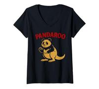 Femme Funny Panda Kangaroo Australia China Animal Wildlife Cartoon T-Shirt avec Col en V
