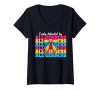 Femme Funny Pansexual Pan Pride facilement distrait par tous les sexes T-Shirt avec Col en V