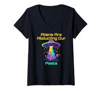 Femme Funny Pasta Lover With Alien UFO Abduction Humour VIbes Meme T-Shirt avec Col en V