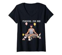 Femme Funny Peaceful Zen Dad Namaste Yoga Méditation Mindfulness T-Shirt avec Col en V