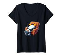 Femme Funny Penguin VR Chaise de Jeu Chill Nerd T-Shirt avec Col en V