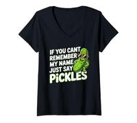 Femme Funny Pickle Character Just Say Pickles Bold Retro Cartoon T-Shirt avec Col en V