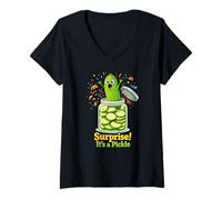 Femme Funny Pickle in Jar Surprise Moment Art T-Shirt avec Col en V