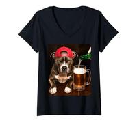 Femme Funny Pit Bull Drinking Beer Meme T-Shirt avec Col en V