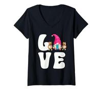 Femme Funny Pitt Bull Dog GNOME Graphic for Mom I Love My Pitbulls T-Shirt avec Col en V