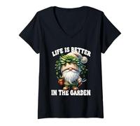 Femme Funny Plant Lover Gnome Grandpa Life Is Better In The Garden T-Shirt avec Col en V