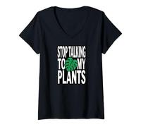 Femme Funny Plant Lover Stop Talking to My Plants Monstera Design T-Shirt avec Col en V