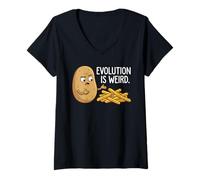 Femme Funny Potato Evolution est Un Jeu de Mots étrange pour Les Frites T-Shirt avec Col en V