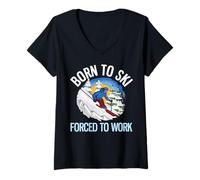 Femme Funny Powder Ski Born to Ski Forced to Work T-Shirt avec Col en V