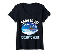 Femme Funny Powder Ski Born to Ski Forced to Work T-Shirt avec Col en V