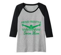 Femme Funny Proud Freestyle Swim Mom Support Love Vert foncé Manche Raglan