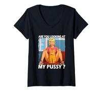 Femme Funny Pussy Meme Adult Girls Pun Are You Looking at My Pussy T-Shirt avec Col en V
