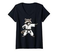 Femme Funny Raccoon Doing Karate Samurai Ninja Raccoon T-Shirt avec Col en V