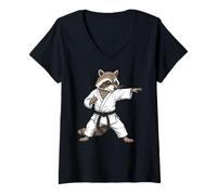 Femme Funny Raccoon Doing Karate Samurai Ninja Raccoon T-Shirt avec Col en V