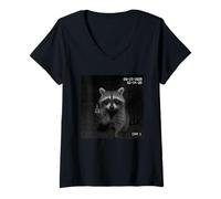 Femme Funny Raccoon Flipping Off Middle Finger on Security Camera T-Shirt avec Col en V