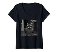 Femme Funny Raccoon Flipping Off Middle Finger on Security Camera T-Shirt avec Col en V