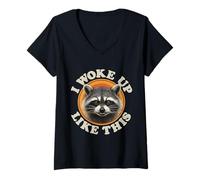 Femme Funny Raccoon I Woke Up Like This Sleepy Fired Mood T-Shirt avec Col en V