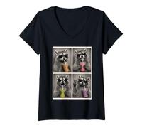 Femme Funny Raccoon Iced Drinks Portraits T-Shirt avec Col en V