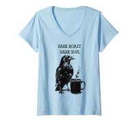 Femme Funny Raven Boit du Café Noir comme Mon âme T-Shirt avec Col en V