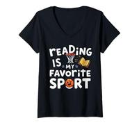 Femme Funny Reading Is My Favorite Sport Basketball And Book Lover T-Shirt avec Col en V