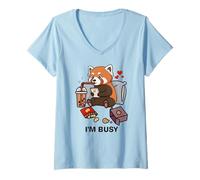Femme Funny Red Panda Im Busy Boba Tea Snacks Zoo Garçons Filles Enfants T-Shirt avec Col en V