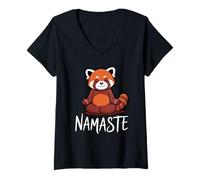 Femme Funny Red Panda Namaste Yoga Humor Fire Fox for Women Girls T-Shirt avec Col en V