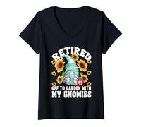 Femme Funny Retired Mom GNOME for Women Sunflower Retirement Nurse T-Shirt avec Col en V