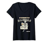 Femme Funny Retirement Plan Miracle Squelette Coffee Finance T-Shirt avec Col en V