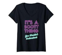 Femme Funny Retro 90s Scott Surname Quote Family Group Photo T-Shirt avec Col en V
