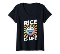 Femme Funny Rice is Life Philipino Food Lover Humour Femmes Hommes T-Shirt avec Col en V