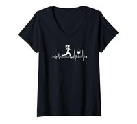 Femme Funny Run Now Wine Later Funny Girl Running T-Shirt avec Col en V